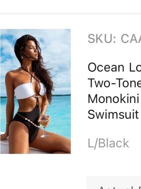 Cupshe Black and White Two-Tone Monokini with Halter Tie. Sz L